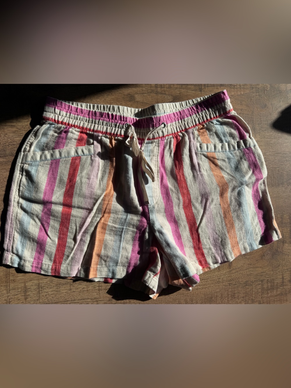 GAP Multicolor Striped Drawstring Women's Shorts - Pink, Red, Orange, Blue